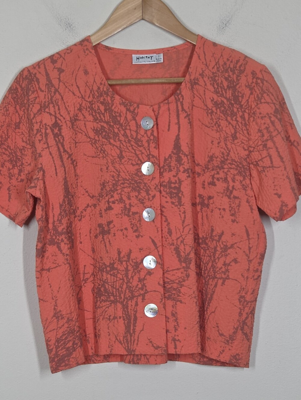 Habitat Coral Orange Paint Splatter Button Up Crinkle S Boho Artsy Lagenlook